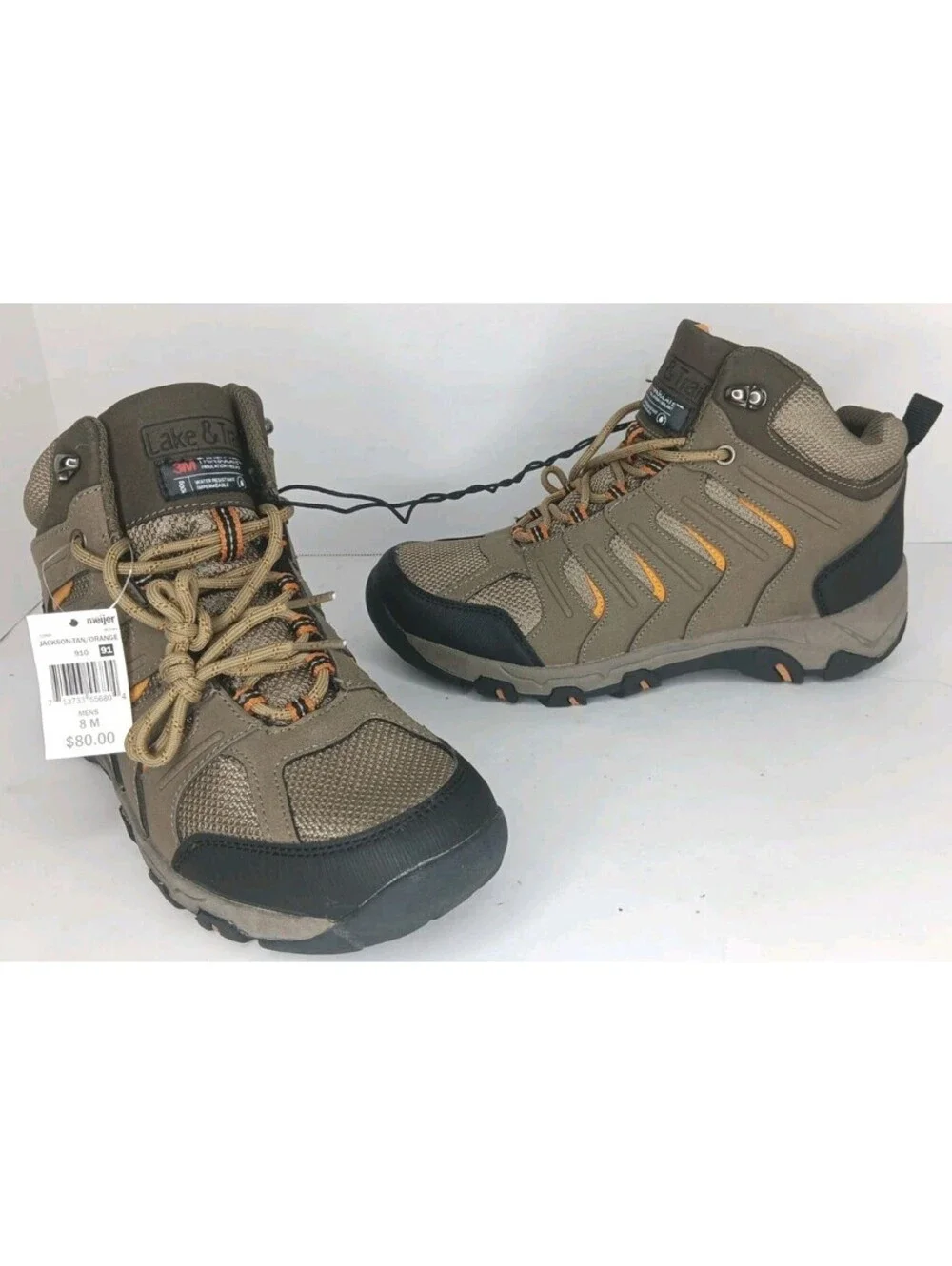 Men’s Lake & Trail Jackson Hiking Boot Tan/Orange Size 8 New W/Tags Thinsulated